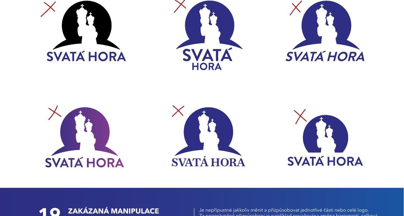 Šest variant loga s šatičkami sošky v modré, zelené, zlaté, fialové, růžové a černé