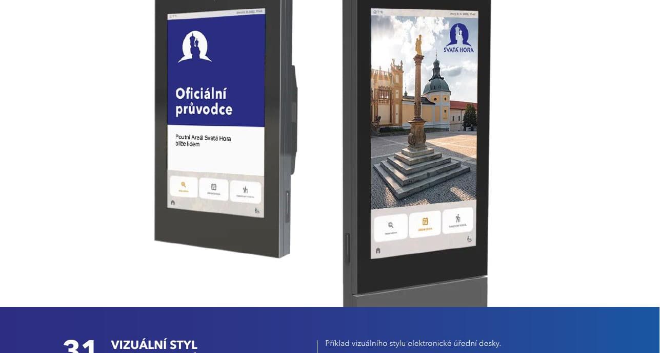Dva informační kiosky s obrazovkou Oficiální průvodce